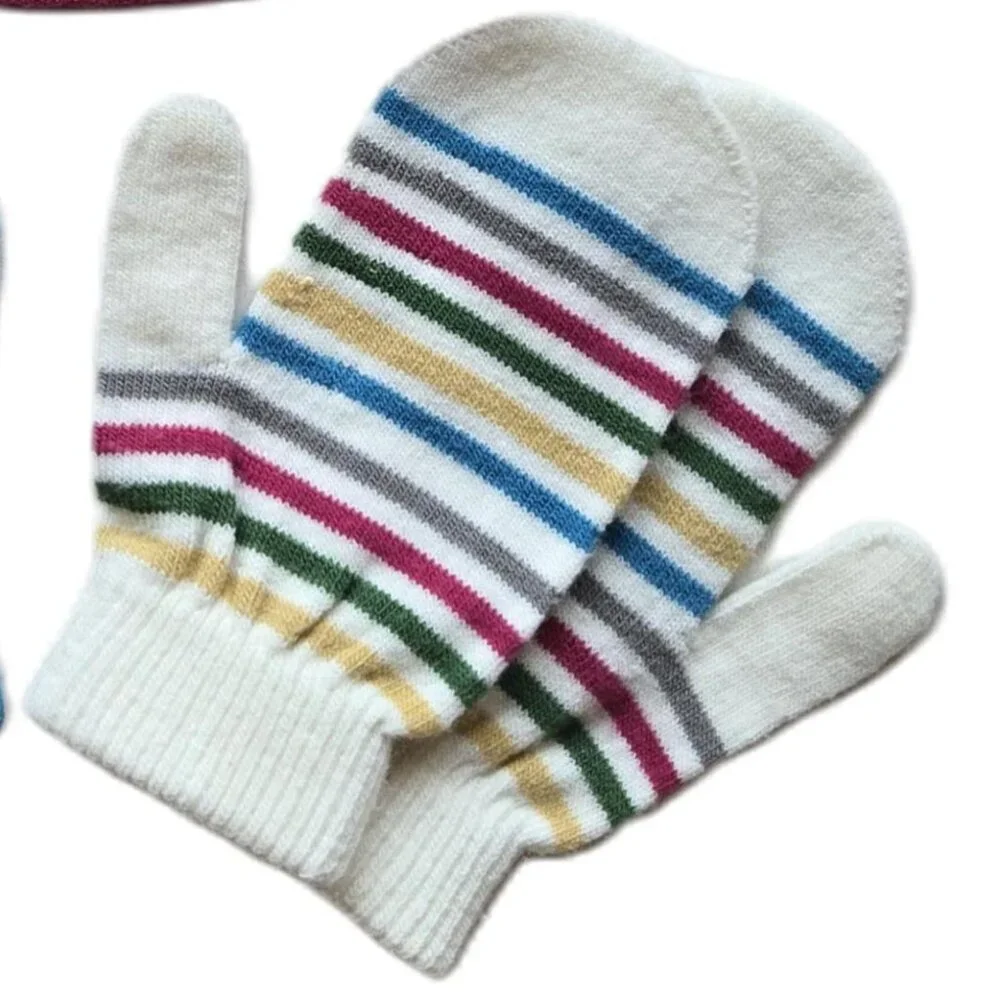 XHILARATION 2 Prs Toddler Knit Mittens Solid Blue and Multi Striped